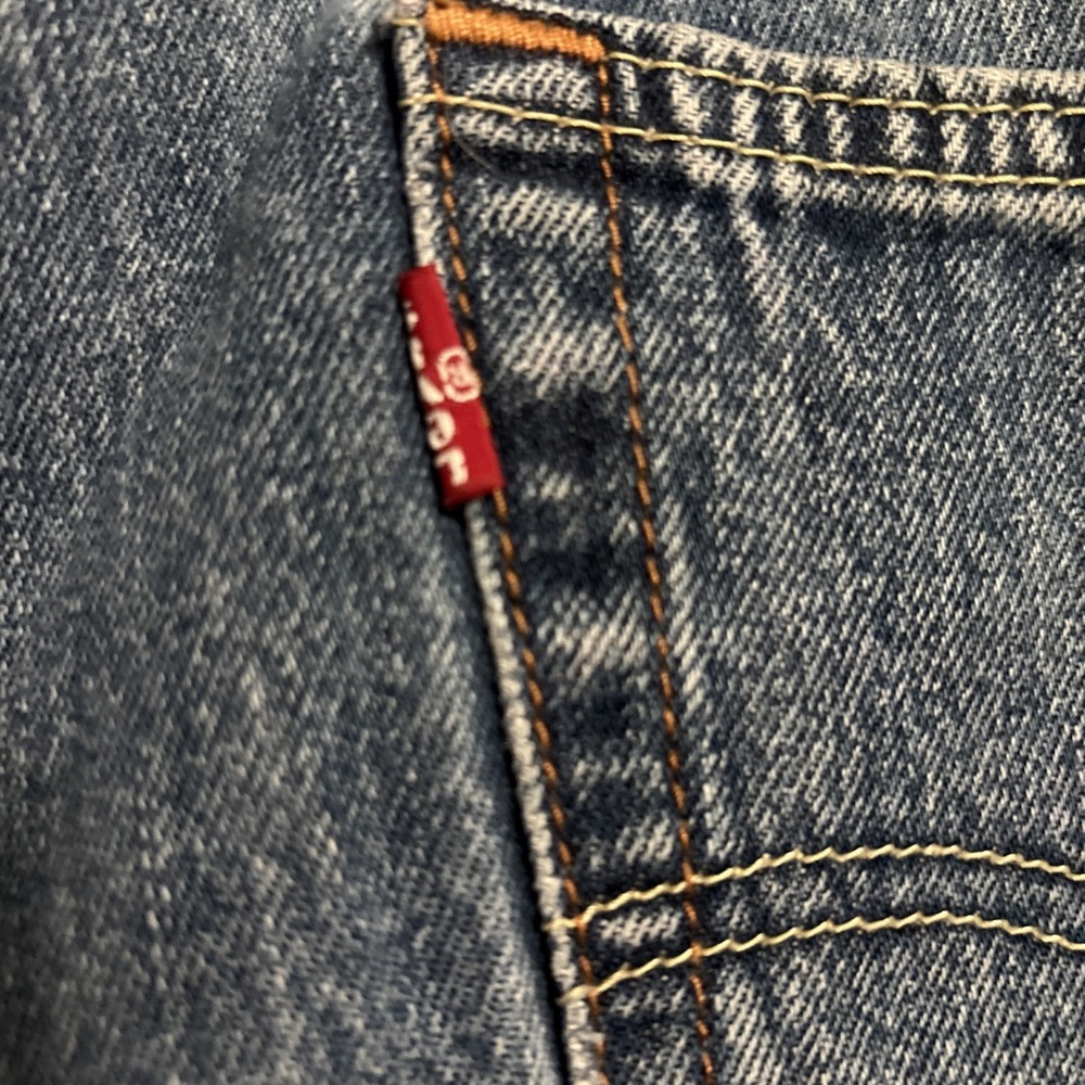 Levis 505 Blue Jeans Mens 36x34 Faded Light Wash Straight Work Pants - Picture 6 of 16